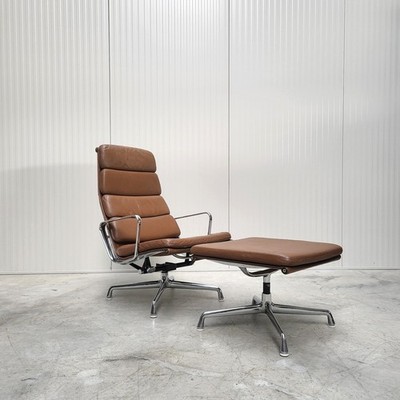 1x Orig. Herman Miller EA222 Lounge CHAIR & Ottoman Eames LEDER Cognac 80s