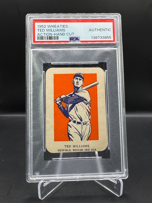 1952 WHEATIES! TED WILLIAMS! BOSTON RED SOX! ACTION-HAND CUT! PSA AUTHENTIC!