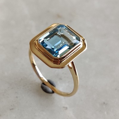 3.80Ct Natural Sky Blue Topaz Statement Ring 14K Gold December Birthstone Gift