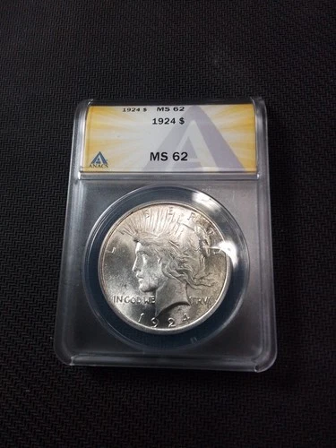 1924p Peace Silver Dollar ANACS Certified MS62,#7647650
