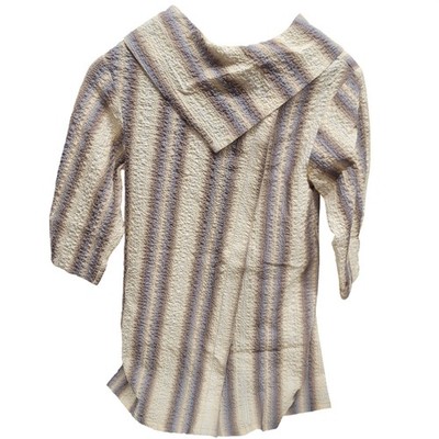 Zara Textured Stripe Collared Jacket Coat Beige Brown Size 10 Cottagecore
