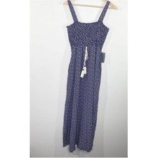 West Kei Navy Blue Dot Print Square Neck Maxi Dress Women's Size Medium M NWT