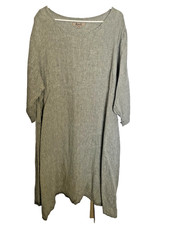 New Womans FLAX Gray 1/2 Sleeve Linen Oversized Lagenlook Dress with Pockets 2G