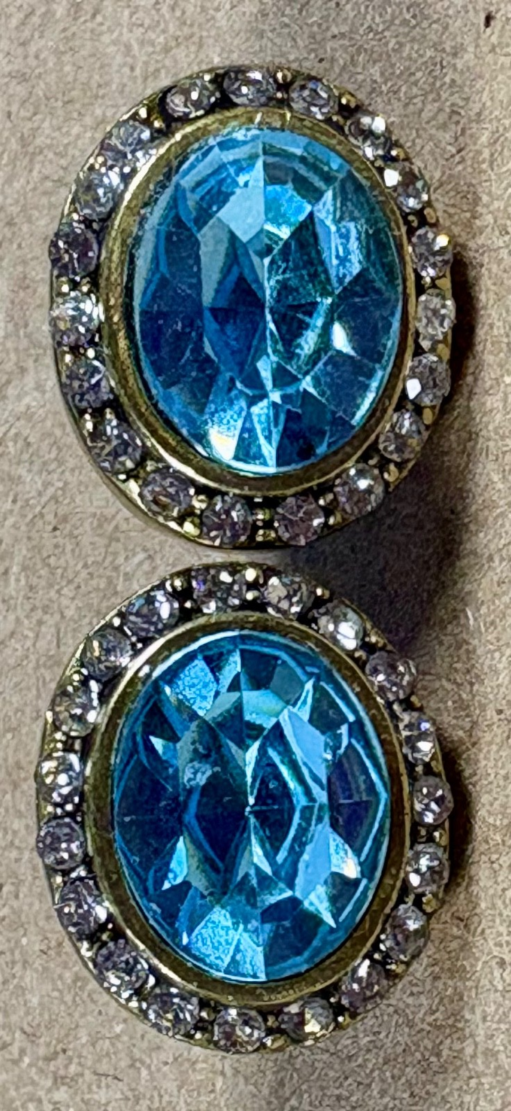Heidi Daus Aqua Stone and Rhinestone Earrings Signed Oval Cut Pierced