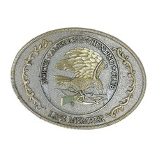 Vintage North American Hunting Club Belt Buckle Life Member Gold Silver Tone