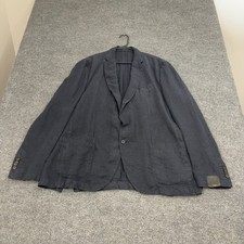 Massimo Dutti Blazer Mens 56 Navy Linen Garment Dyed Unlined Double Vent Classic