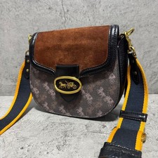 Coach Shoulder Bag Cat Saddle PVC Leather Suede Brown