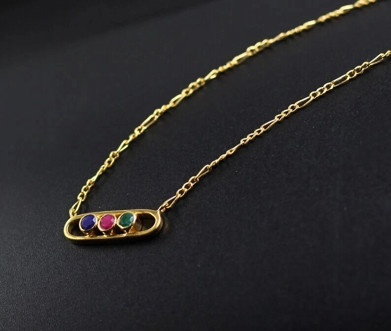 0.75 ct Simulated Sapphire, Red Ruby & Emerald Pendant 14K Yellow Gold Plated - Image 3 of 3