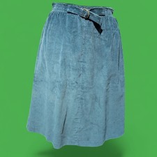 VINTAGE WOMENS 23" w CORDUROY SKIRT 70s cord teal green blue midi 00 XXS 2E
