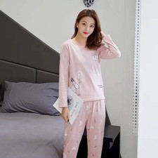 Women's Long-Sleeved Pajama Set in Cute Design - 888
