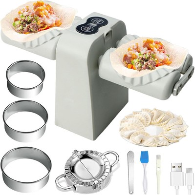 Electric Dumpling Maker Machine, Double Head Automatic Grey and Green 
