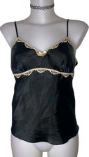 Y2k 90s Womens Black Satin Lace Babydoll Whimsigoth Grunge Cami Tank Top Sz S