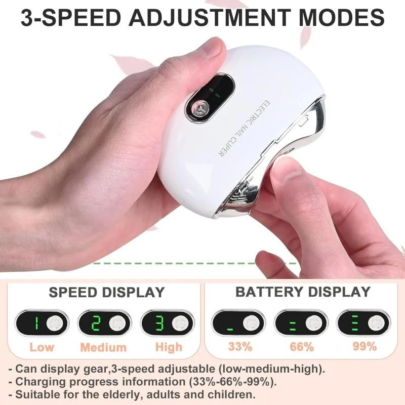 便携式电动脚趾指甲剪轻质 USB 可充电修剪器指甲刀 — 第 3/4 张图片