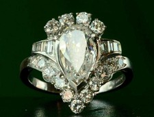 3Ct Pear Cut Lab Created Diamond Women's Engagement Ring 14K White Gold Plated