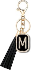 Fashion Cubic Zirconia Crystal Alphabet Initial Letter Keychain Tassel M