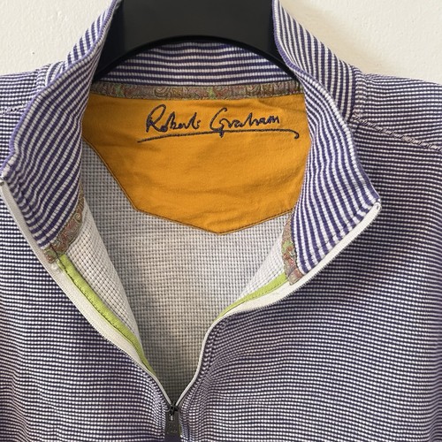 Robert Graham Men's Pullover Sweater Size L Purple Striped 1/4 Zip 100% Cotton - Picture 5 of 12