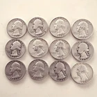 Lot of 12 Washington Silver 25C 1943 1944 1946 1958 1960 1962 1964