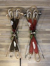 Pair Of Wooden Skis and Poles Hanging Christmas Decor