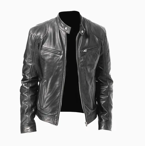 Cafe Racer Men's Leather Jacket Genuine Sheep Skin Motorcycle Biker Black Jacket