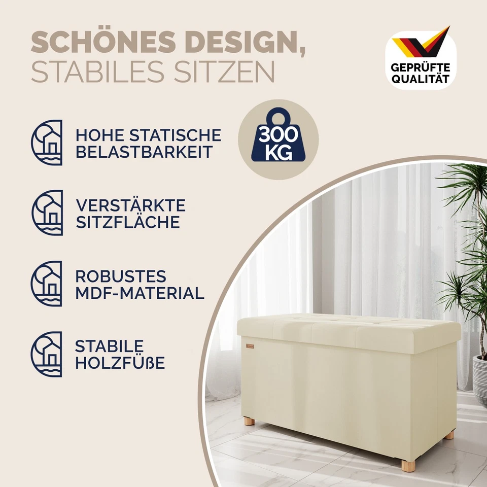 CASARIA® Sitzbank mit Stauraum Sitztruhe Sitzhocker Samt Faltbar 76x38cm Truhe - Bild 3 von 4