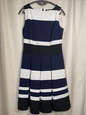 Lauren Ralph Lauren Womens Fit & Flare Dress Sz 4 -Navy White Sleeveless Pleated