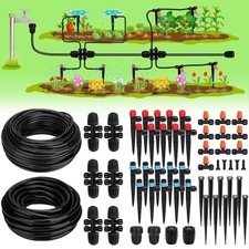 Drip Irrigation System 40FT 1/2" Mainline & 100FT 1/4" Tubing W/ Adjustable Drip