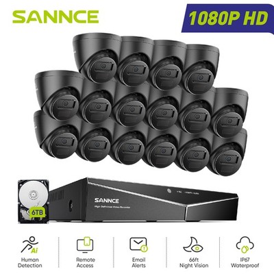 SANNCE 16CH HD 1080P Lite DVR 2MP Video CCTV Security Camera System AI Detection
