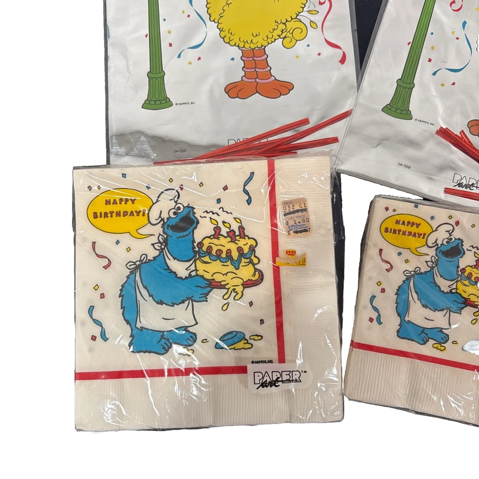 De Colección Fiesta Calle Sésamo 2 Bolsas de Botín 2 Servilletas de Fiesta Big Bird Galleta Monstruo Foto 2 de 4