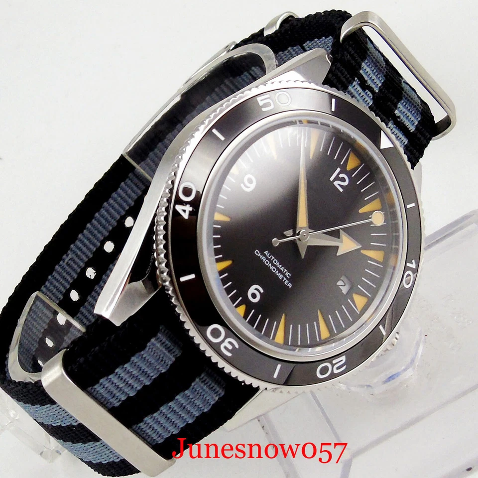 41 mm esfera estéril bisel de cerámica automático reloj para hombres fecha correa de nailon Foto 2 de 4