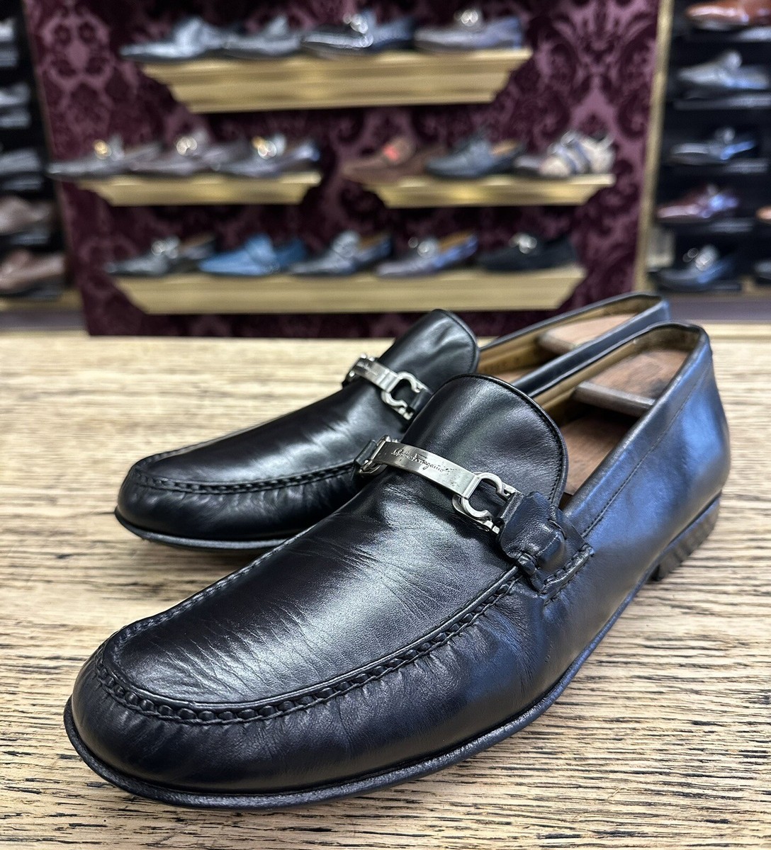 $920 Mens Salvatore Ferragamo Black Leather Loafers Sz 13 US  display picture 3