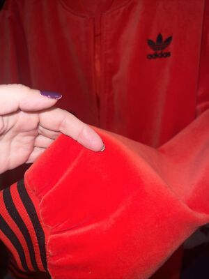 Y2K Track Jacket Adidas Velvet Men's Red Embroider Spade Heart