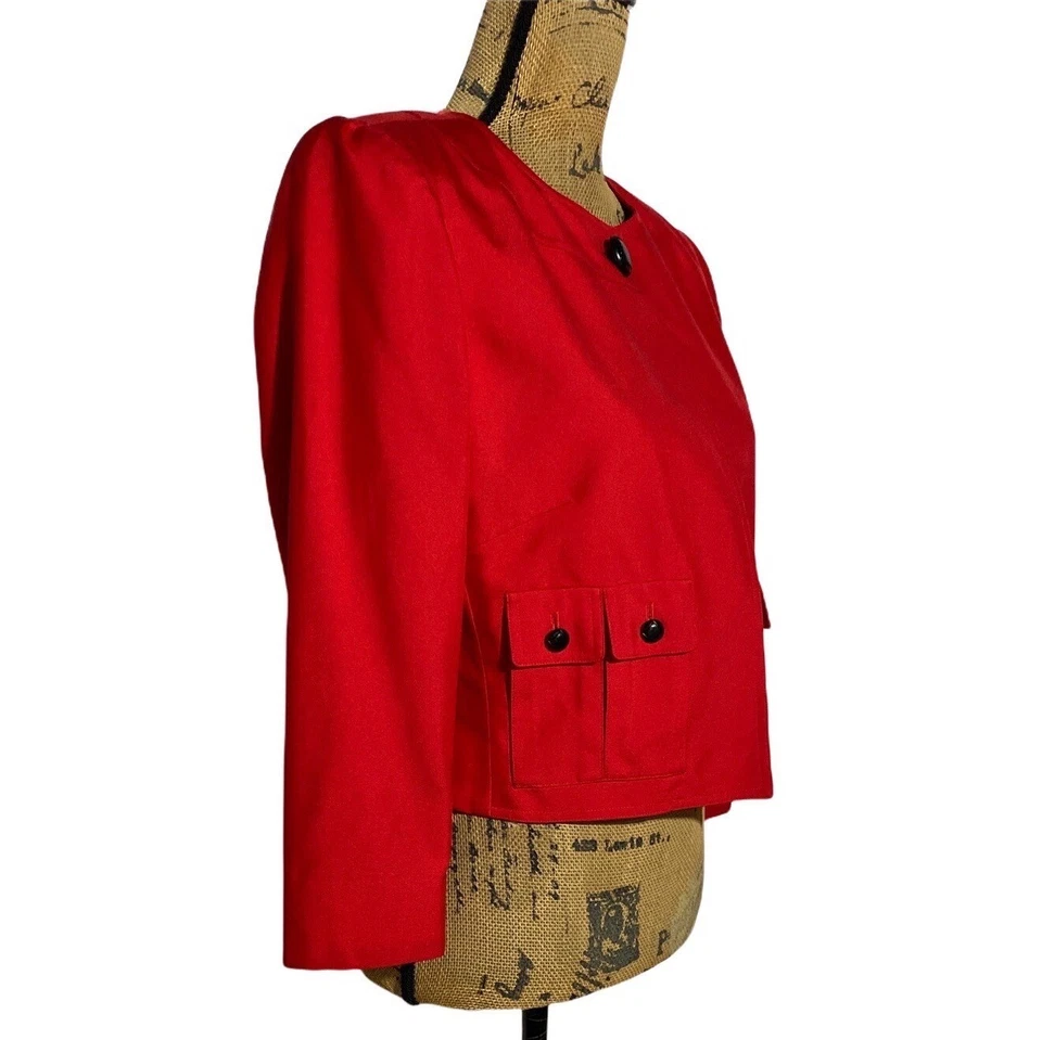 Chaqueta Blazer Carlisle 4 Mujer Roja 100% Seda Bolsillos Cortos con Botones 3/4 Sl Trabajo Foto 3 de 4