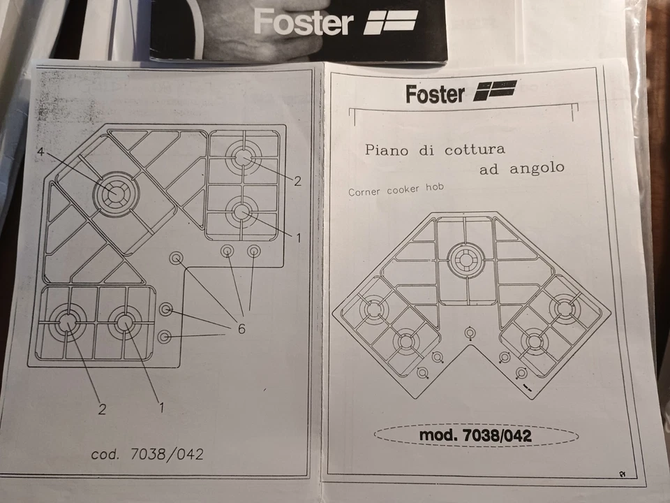 Foster Angolare 7038 052 83cm Piano Cottura a Gas 5 Zone - Argento - Immagine 3 di 4