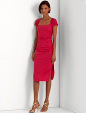 NEW LAUREN RALPH LAUREN PINK PLEATED CAREER MIDI SHEATH DRESS SIZE 14 $139