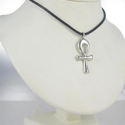 925 Sterling Silver Ankh Pendant Leather Cord Necklace Egyptian No Stone - Egyptian Silver Ankh Pendant 925 Sterling Silver Ankh Pendant Leather Cord Necklace Egyptian No Stone - Egyptian Silver Ankh Pendant
