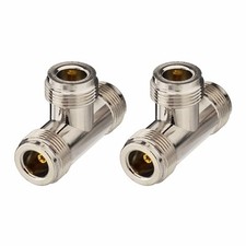 2-Pack N Female to N Female to N Female Tee RF Coaxial Connector Adapter