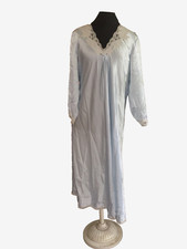 Oscar de la Renta Pink Label Lingerie Blue Shiny Satin Ivory Lace Nightgown Sz M