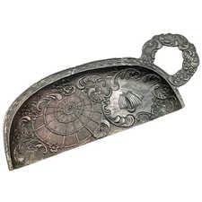 Vintage Silent Butler Crumb Catcher Tray Ornate Hammered Embossed Metal Japan