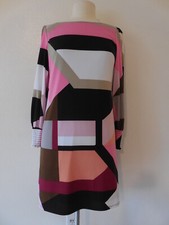 $130 New Sz.4 ELIZA J  Long Sleeve Shift Pink/Beige/Brown/Black Short  Dress