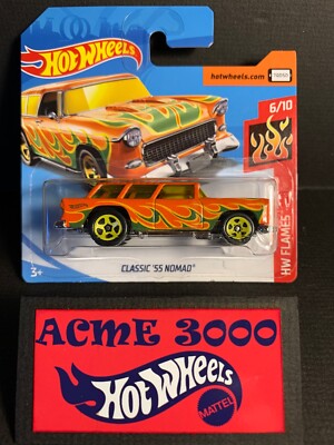 2018 Hot Wheels Orange CLASSIC 55 NOMAD HW Flames 6/10 SHORT CARD 349/365 7QDSO