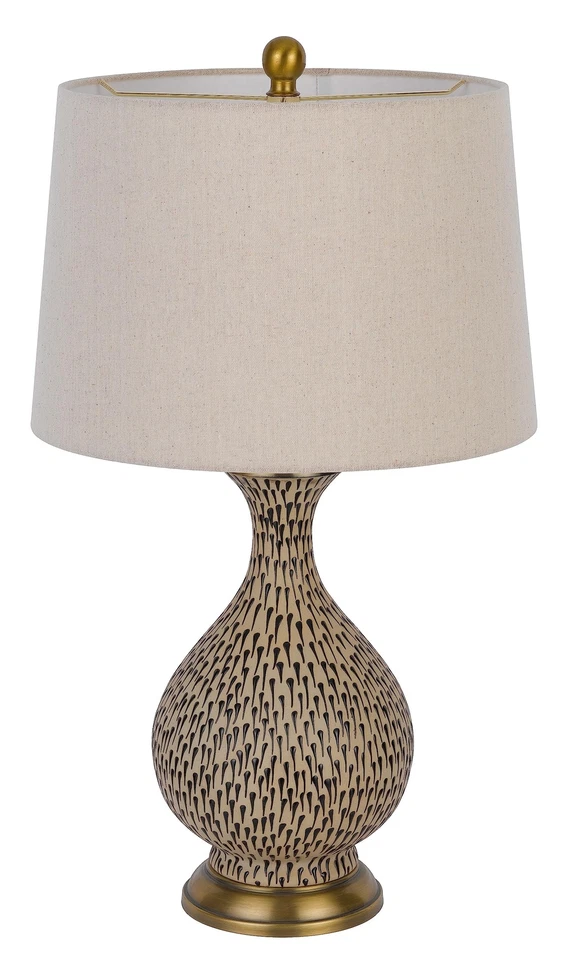 Orivesi 150W Lámpara de Mesa Cerámica 3 Vías con Base de Metal y Tela de Tambor Cónico S... Foto 2 de 4