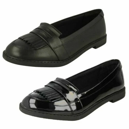 *OFFERTA* SCARPE STILE MOCASSINO BAMBINA CLARKS SCALA NERO BRILLANTE