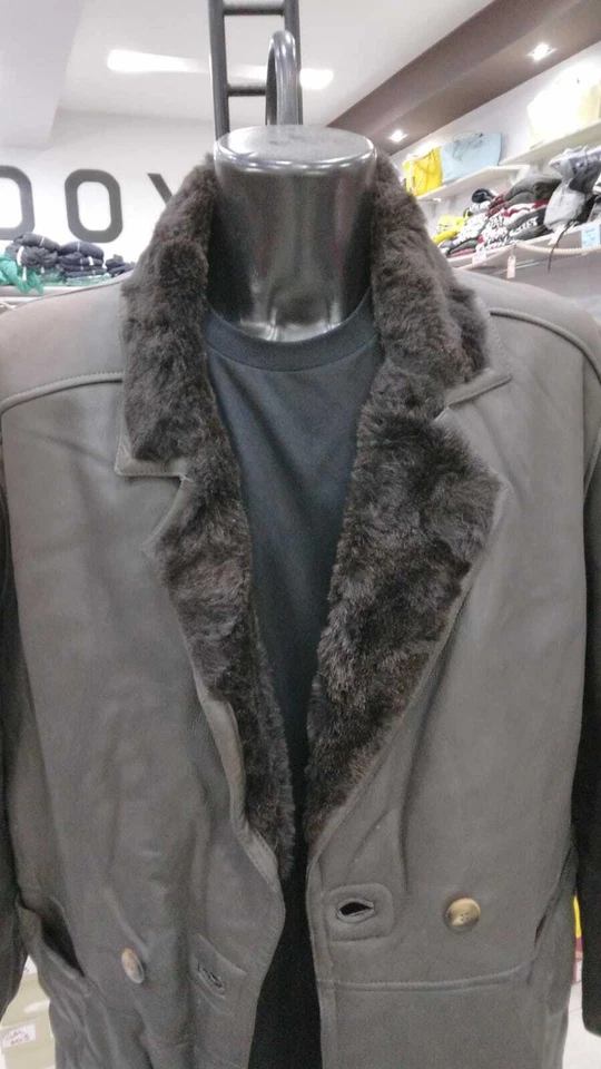 Abrigo de Piel Shearling Hombre Marrón Oscuro En Cuero Vintage Talla 52 Mon 170 - Imagen 2 de 4