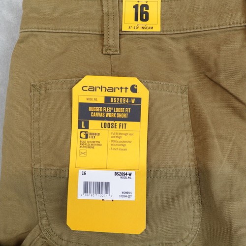 NWT Carhartt Shorts Rugged Flex Loose Fit Canvas Womens 16 Khaki Work Carpenter - Picture 4 of 8