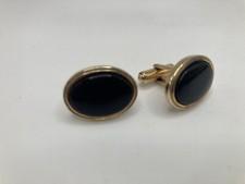 Vintage Gold Cufflinks With Black Onyx Like Stone