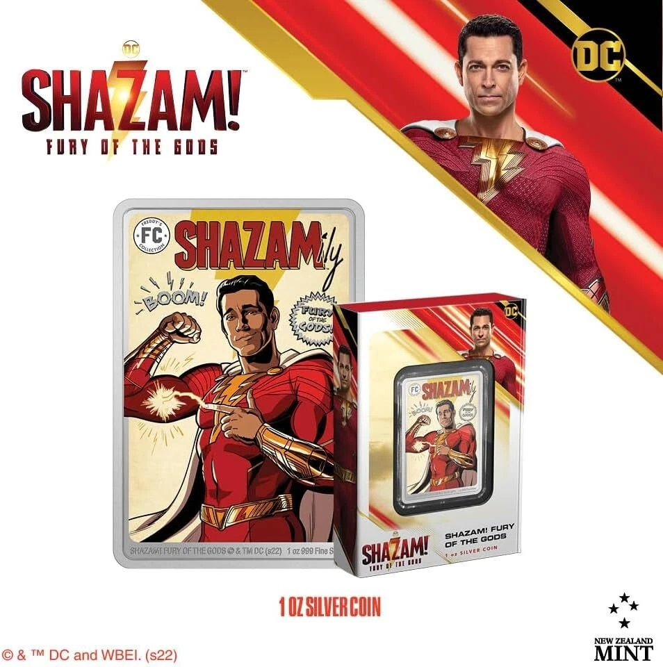 2022 Collectible Shazam Fury of The Gods 1 oz Pure Silver Coin New Zealand Mint