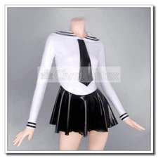 Latex Dress Navy Sailor Outfit 1 Piece No Zip Around Skirts Customized 0.4mm D8
