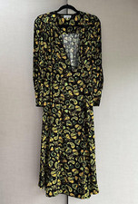 GANNI Dress Long Maxi Black with Yellow and Green Pasley Women Size 8 UK 36 EU