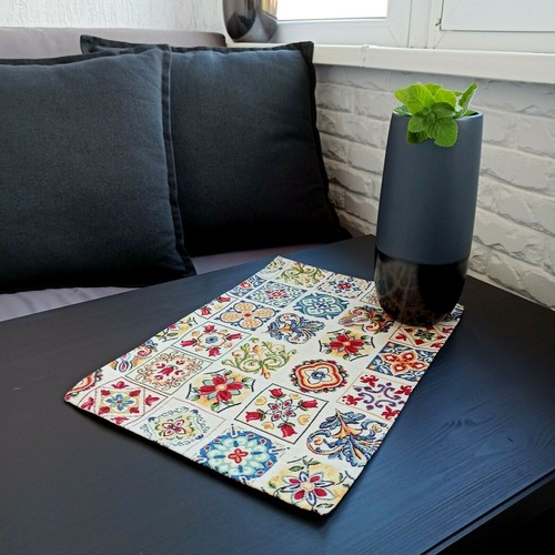 Manteles de tela decorativos tapetes de lugar azulejos españoles estilo servilletas florales - Imagen 3 de 9