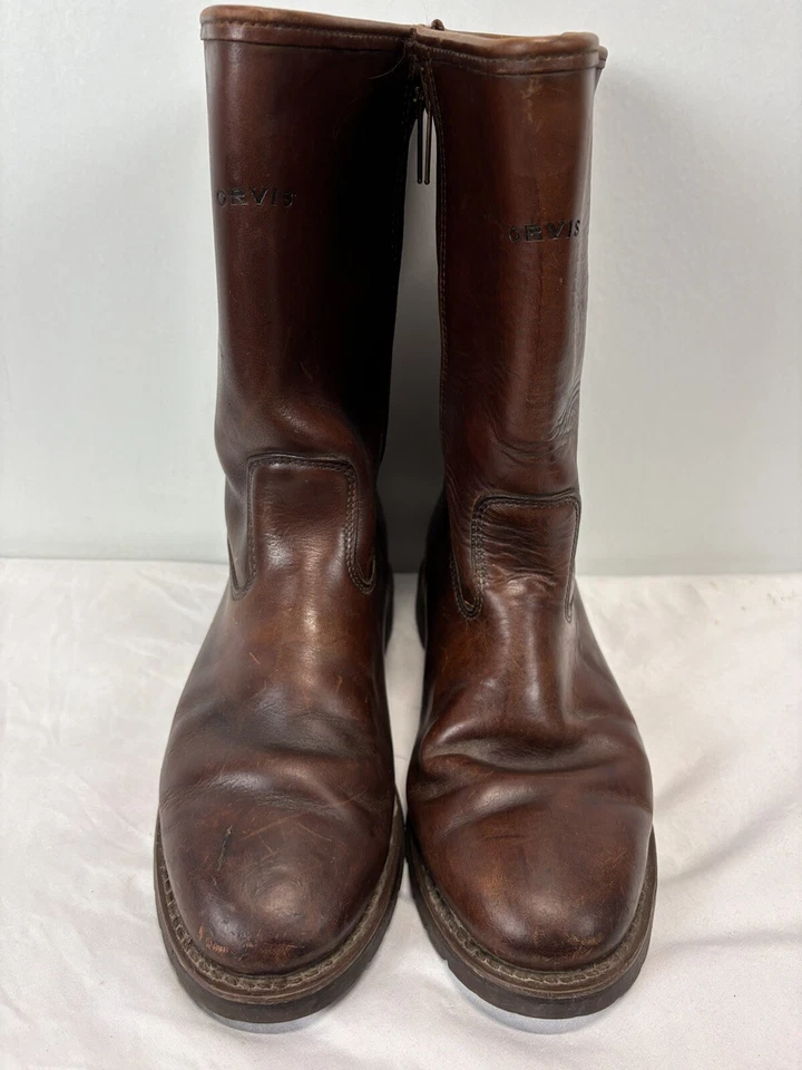 Orvis 男式皮革 Chukka 靴子 9D 侧拉链中筒棕色 Vibram 鞋底美国制造 — 第 3/4 张图片